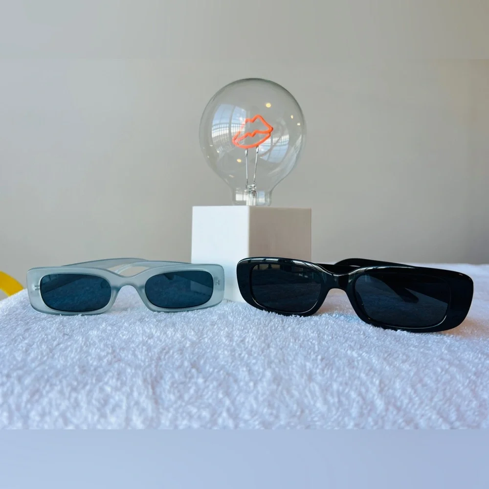 Men’s / Unisex ➡️ Two Rectangular Sunglasses - Black & Light Blue - Picture 1 of 10